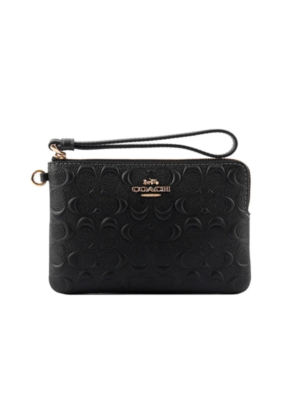 Corner zip wristlet in signature leather